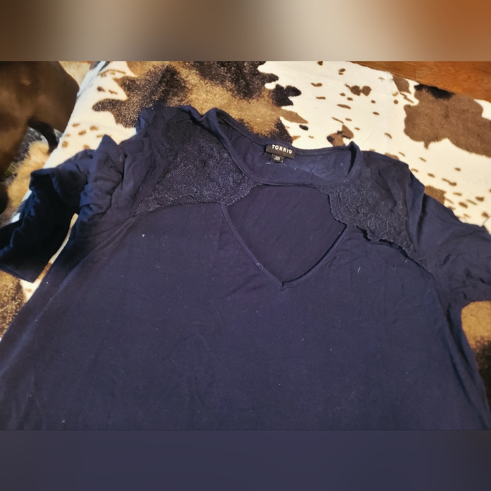Torrid Navy Blue Lace Accent Women's Top
